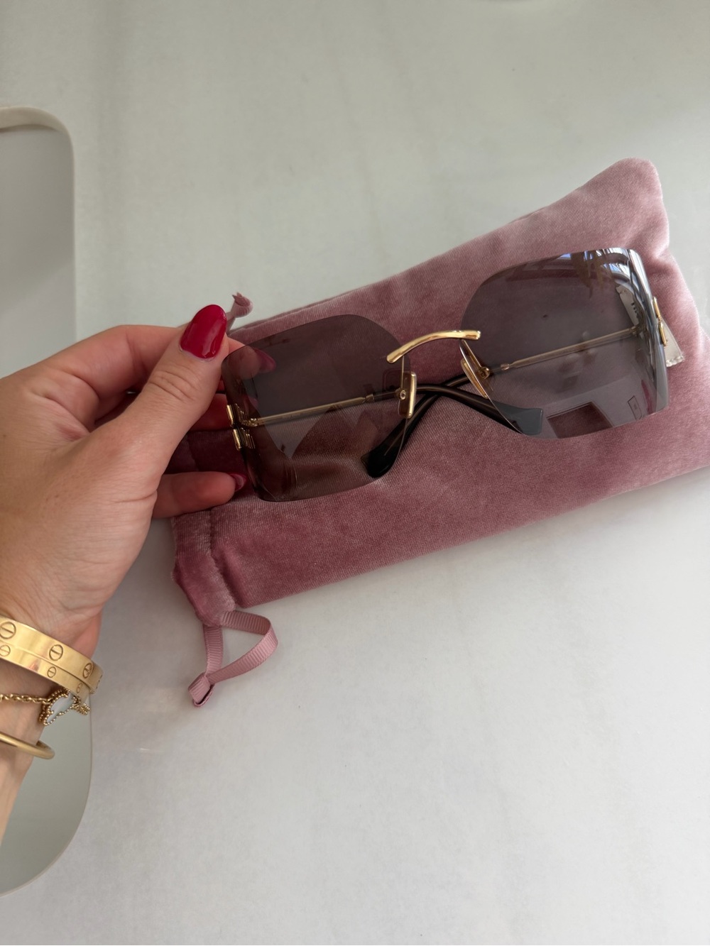 Miu Miu Rimless Gradient Brown Sunglasses with Gold Accents